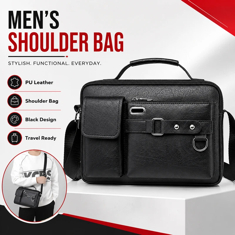 Men's Pu Leather Shoulder Bag (Black Shape)