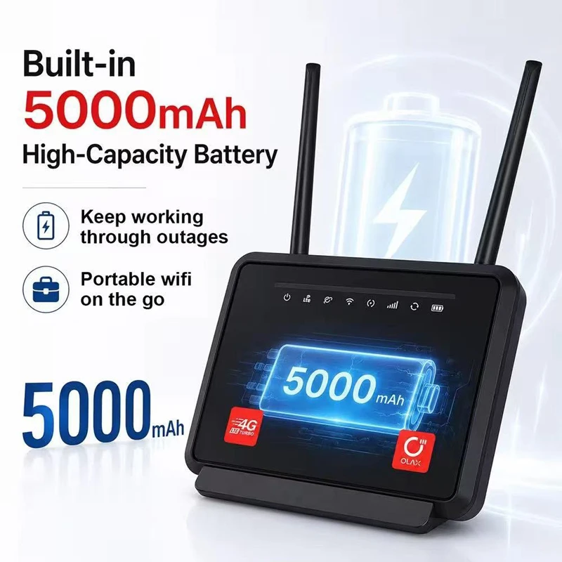 OLAX MC60 4G LTE WiFi Router 300Mbps with 5000mAh Battery, Dual Antennas & 4 Ethernet Ports