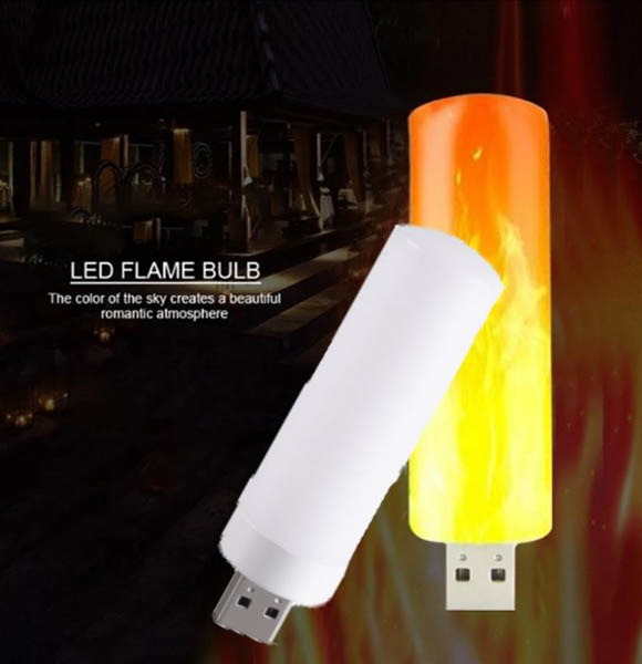 LED USB Atmosphere Light Flame Flashing Candle Lights Book Lamp for Power Bank Camping Lighting Cigarette Lighter Effect Light (DS)