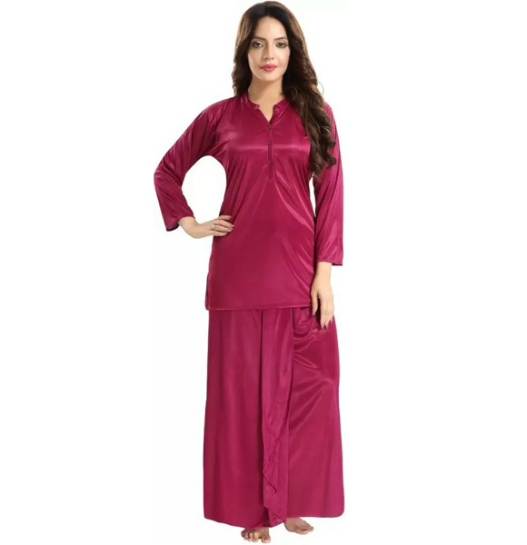 Women's Satin Night Suit Set (Tops & Lungi)-GM-1090