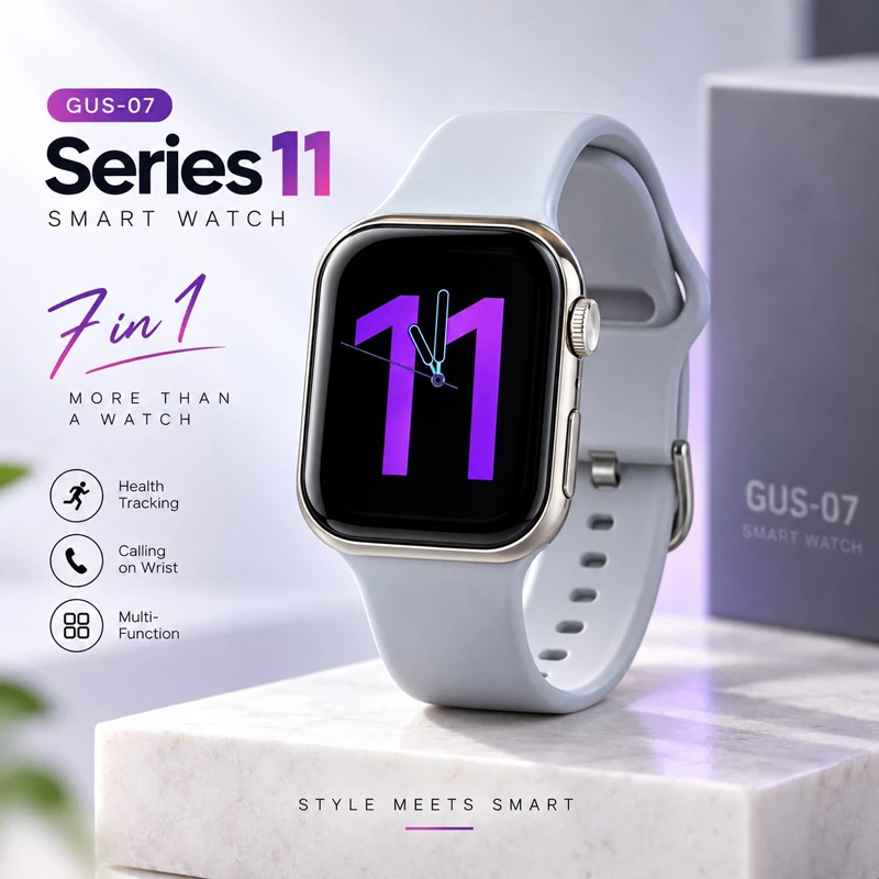GUS-07 Series 11 AMOLED Smart Watch 7 in 1 Combo with Premium Straps & Health Tracking