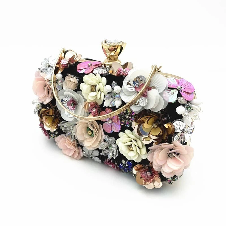 Weeding Floral Purse || Wedding Purse with Long Chain