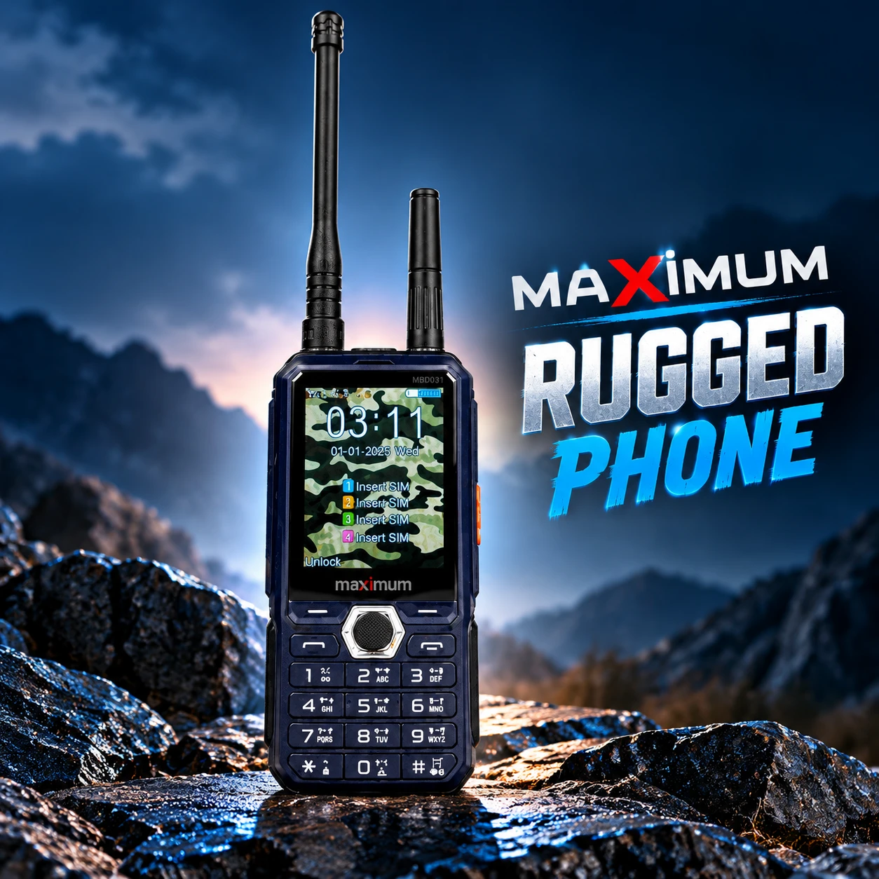Maximum MB3031 Feature Phone || 4 Sim Dual Antina 6500mAh Battery