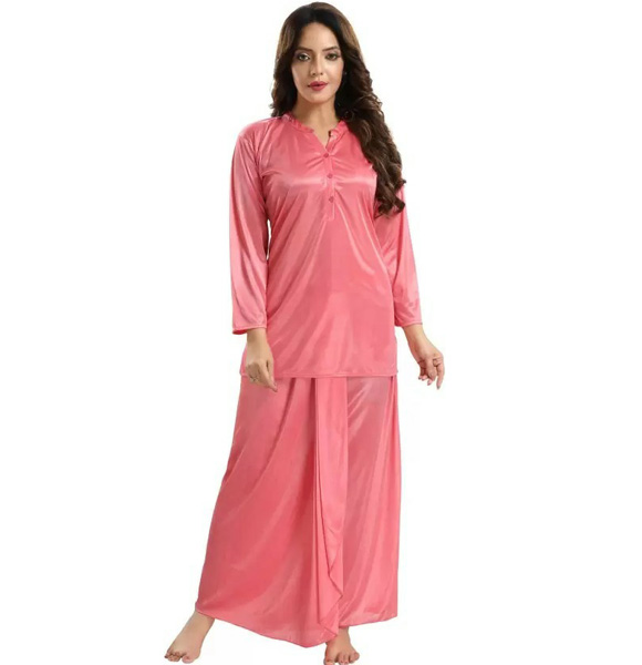 Women's Satin Night Suit Set (Tops & Lungi)-GM-1092