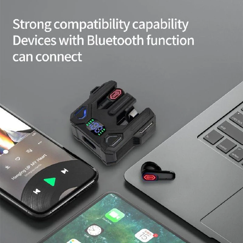 Mecha Design Gaming TWS Earbuds with Low Latency Mode, Digital LED Display & Rich Bass