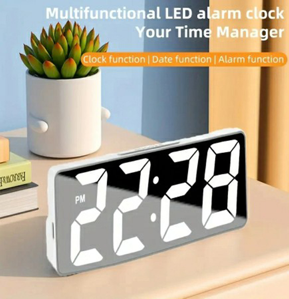 LED Mirror Digital Alarm Clock Table Clock Desktop Clock With Temperature Display (DS)