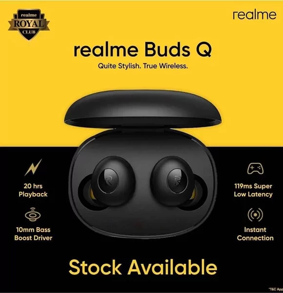 Realme RMA215 Buds Q TWS Bluetooth Dual Earbuds Black