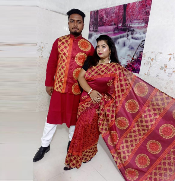 Stylish fashionable Matching best Couple Dress Saree Panjabi