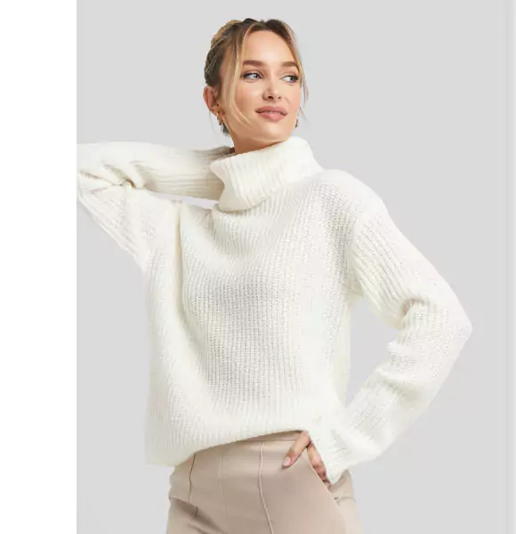 Women Winter Solid Sweater High Neck Pullover Loose Womens Sweaters (White)