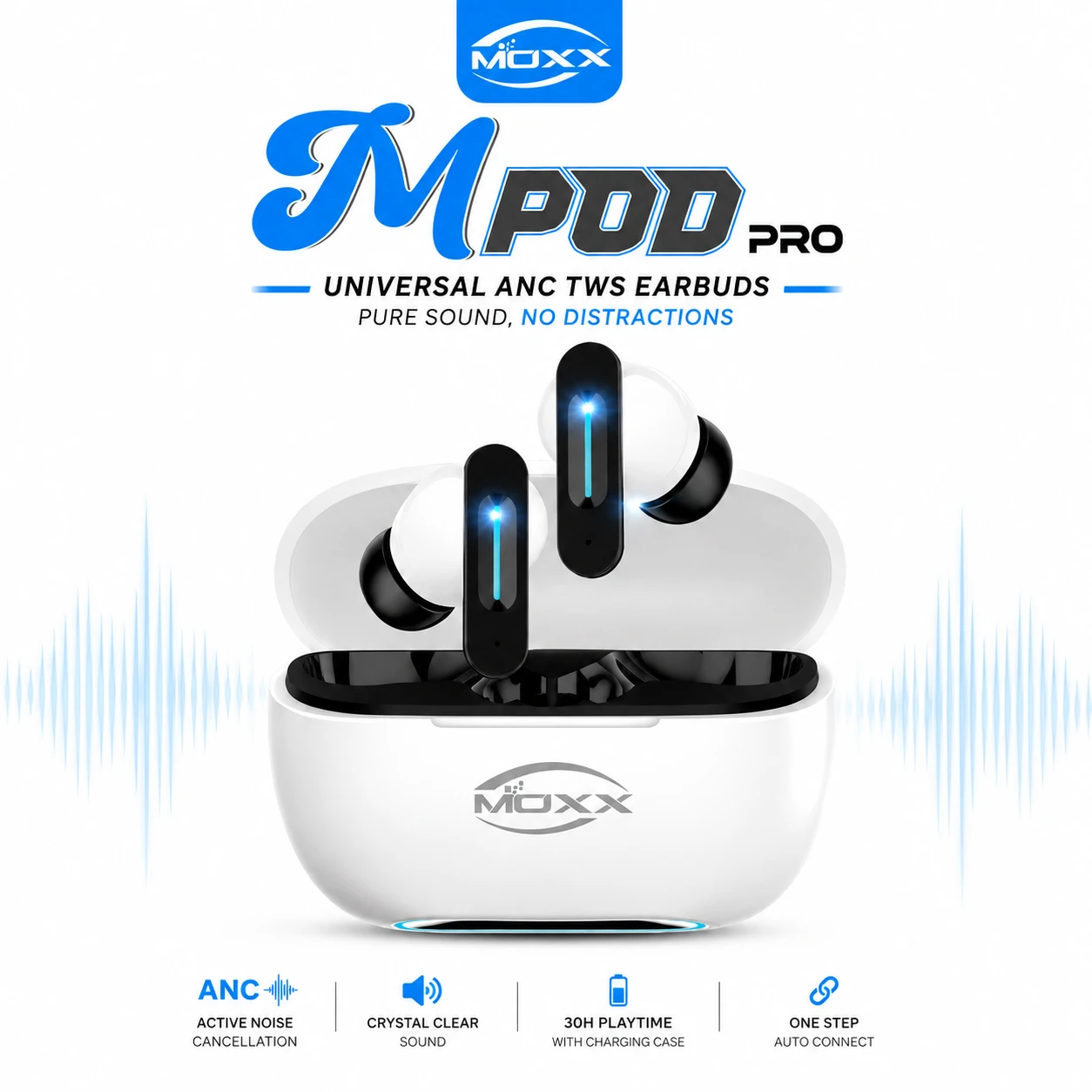 MOXX MPod Pro ANC Earbuds – Bluetooth 5.4, ANC & ENC, Dual HD Mics, 30H Battery