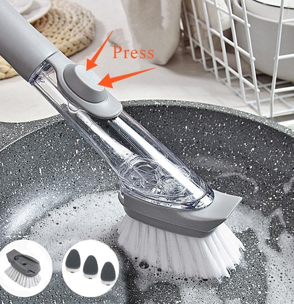 Automatically Adding Detergent Sponge Brush Wash Tool Kitchen Cleaning Brush Long Handle Creative Vegetable Brush