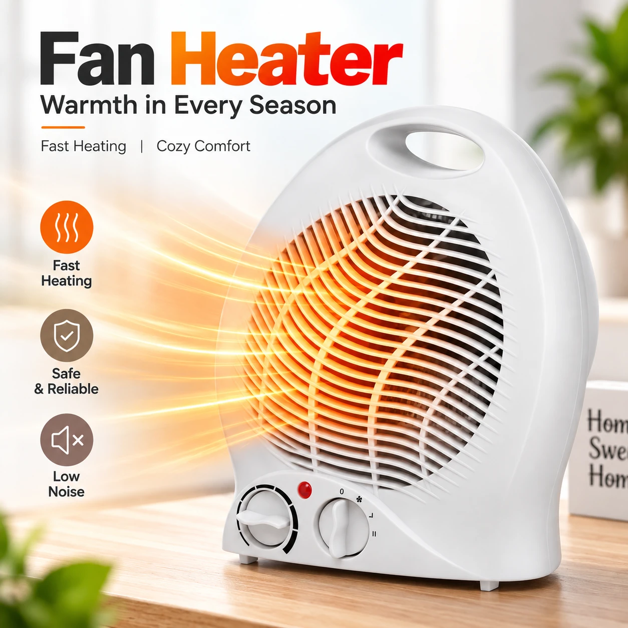 Interior Deluxe 2000W Electric Fan Heater with Adjustable Thermostat, Portable Design & 1-Year Warranty