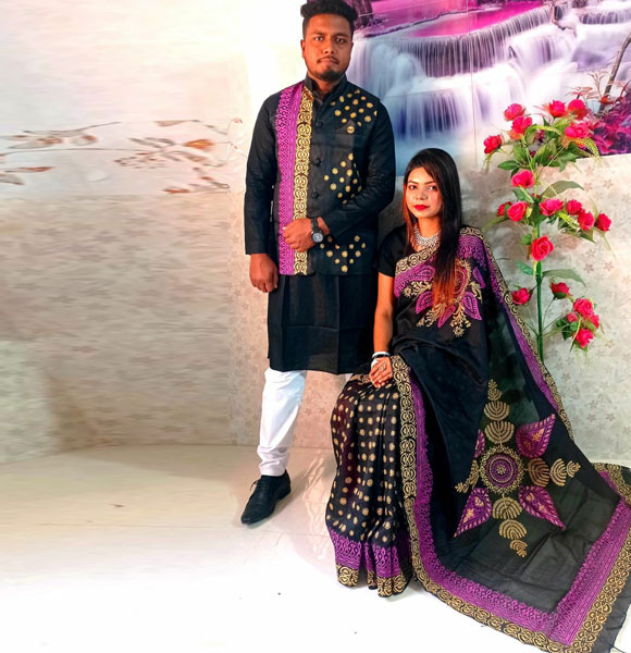 Stylish New Collection Saree & Panjabi koti Combo Dress black color for Couple GM-1759