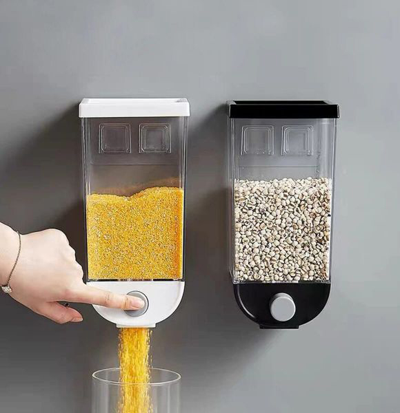 Cereal Dispenser Double Dry Food Organizer, Wall Mounted Plastic Canister Fresh & Easy Transparent Plastic Air Tight Cereal Dispenser Double Canister for Cereals Cornflakes (1.5L)