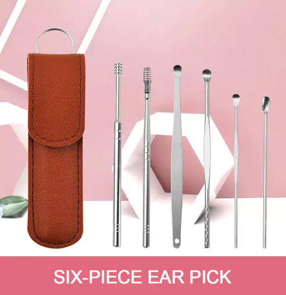 Portable Ear Cleaner Set Earpick Ear Wax Remover Ear Curette Spiral Ear Spoon Ear Cleaning Tools (6Pcs) (DS)