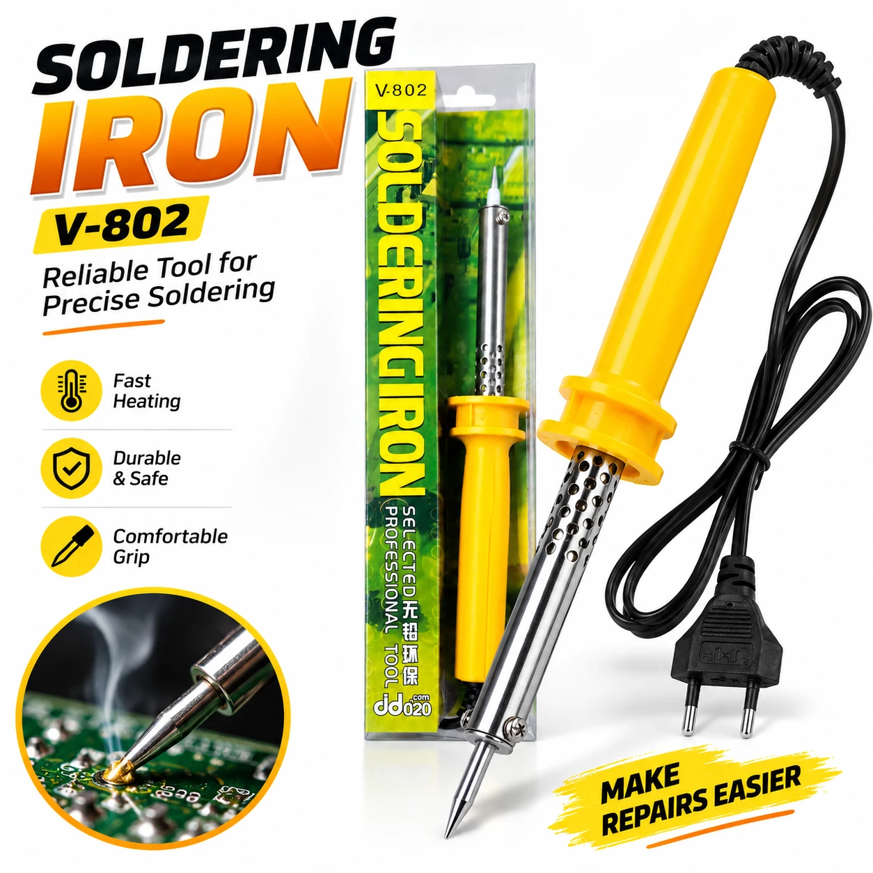 60W Electric Soldering Iron 220V–250V – Pencil-Type Soldering Tool with BD Plug