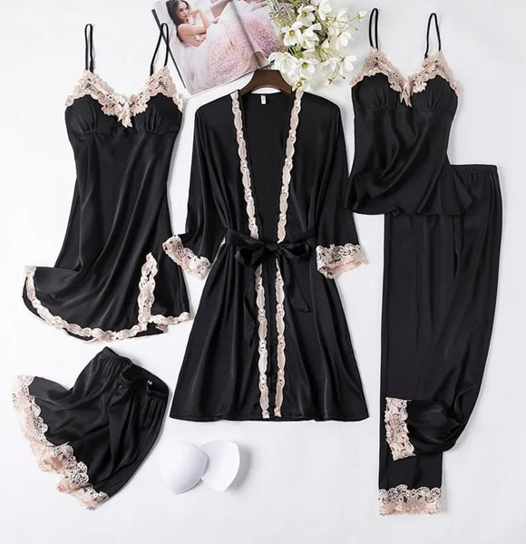 Satin Nightwear Set (Black)