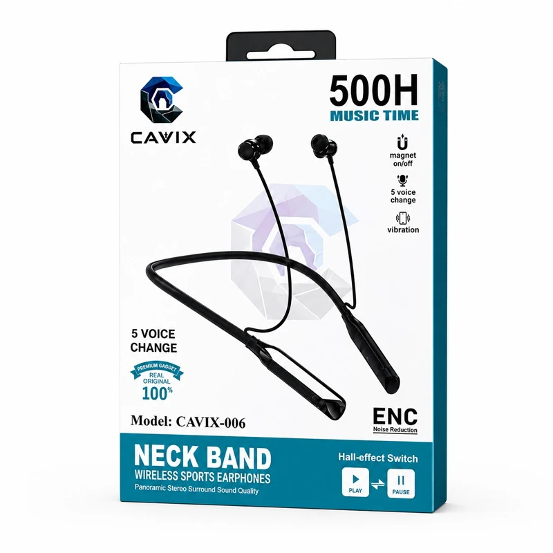 CAVIX-006 Wireless Neckband Earphone with Voice Changer, Magnetic Auto Pause, Vibration Alert & HD Sound