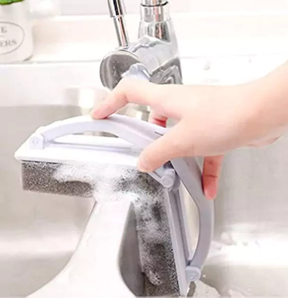 Folding Sponge Cleaning Brush Handled Kitchen Scrubber Multipurpose Sponge Bathtub Pool Reusable Washable Bathroom Kitchen (DS)