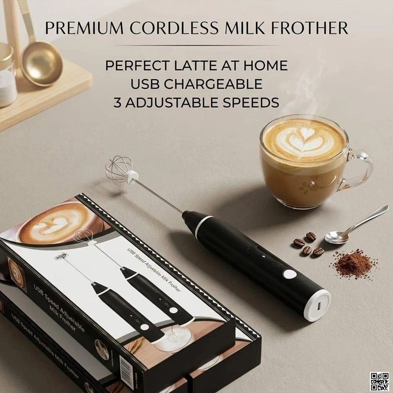 2 in 1 USB Rechargeable Mini Milk Frother with 3 Speeds - Portable.