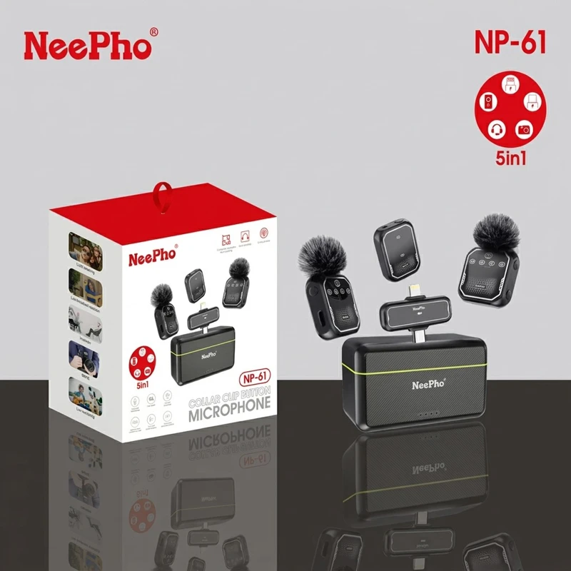 Neepho NP-61 Wireless Microphone with DSP Noise Cancellation, 2.4GHz Transmission & Multi-Device Support