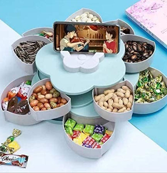 Pattern Rotation 2-layer Petal Candy Box Nut Case Snack Storage Box Container Living Room Rotating Fruit Plate Desktop Organizer