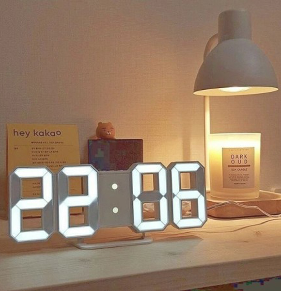 3D Digital Wall Clock LED Table Clock Time Alarm Temperature Date Sound Control Night Light (DS)