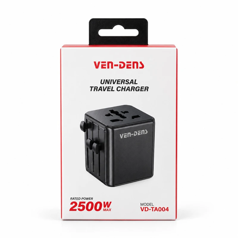 VEN-DENS VD-TA004 4-in-1 Universal Travel Adapter 2500W with EU, UK, US & AU Plugs