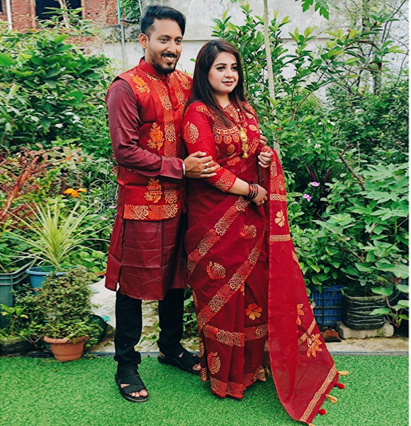 Stylish New Collection Saree & Panjabi koti Combo Dress for Couple (GM-1412)