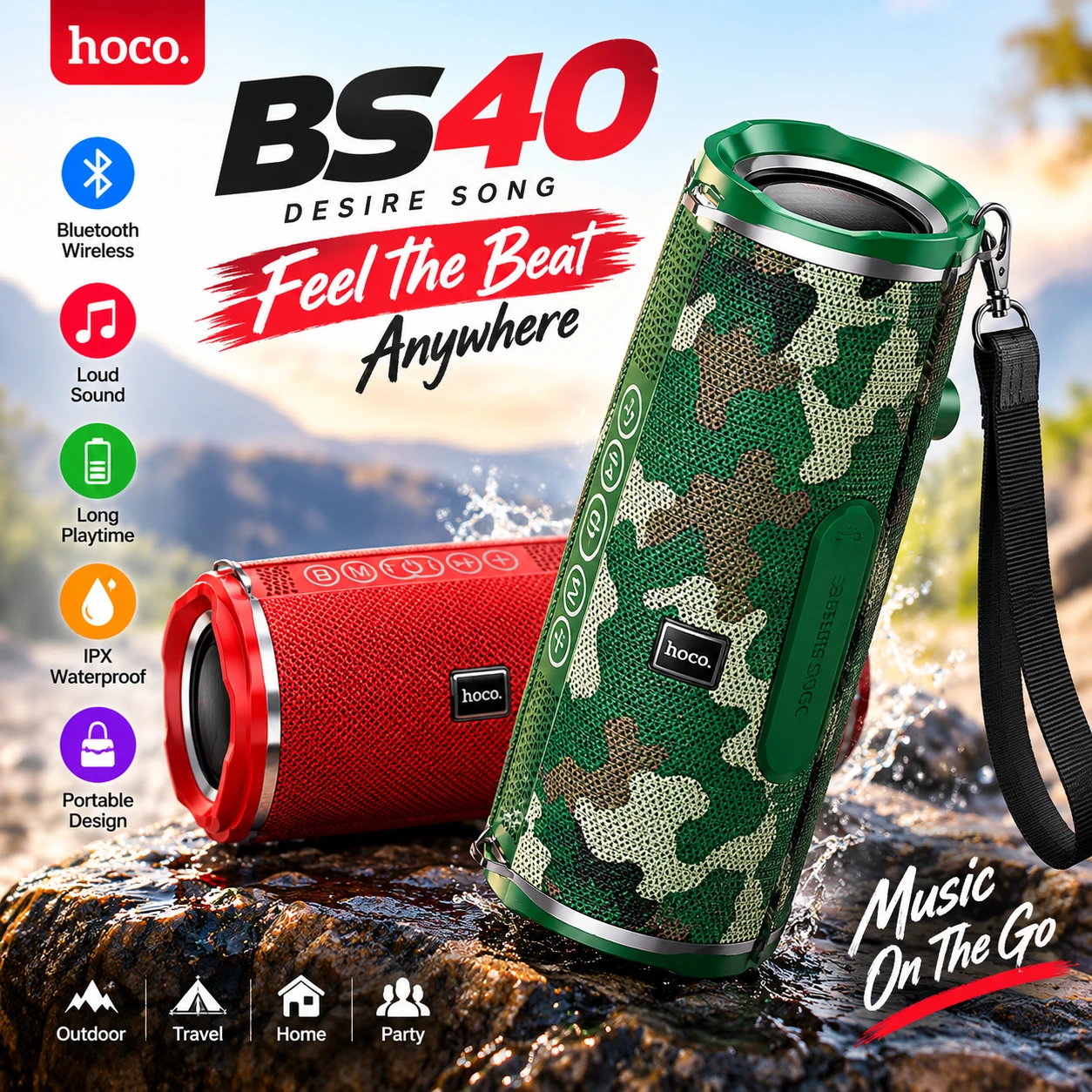 BS40 Desire Song Portable Bluetooth Speaker with Mic – Sports Wireless Loudspeaker