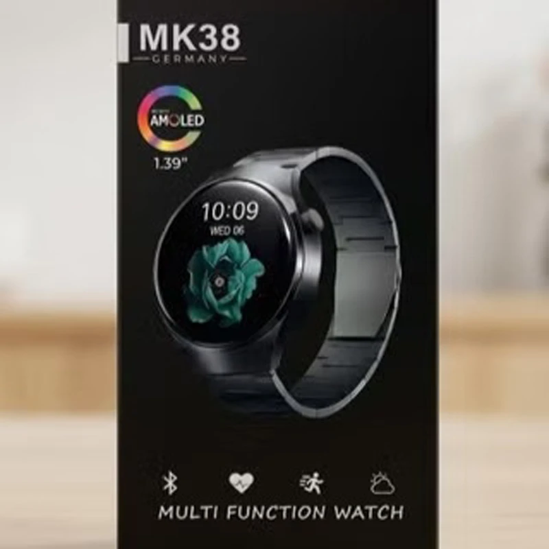 MK38 Premium Round AMOLED Smart Watch with 3 Straps, Bluetooth Calling & Fitness Tracking