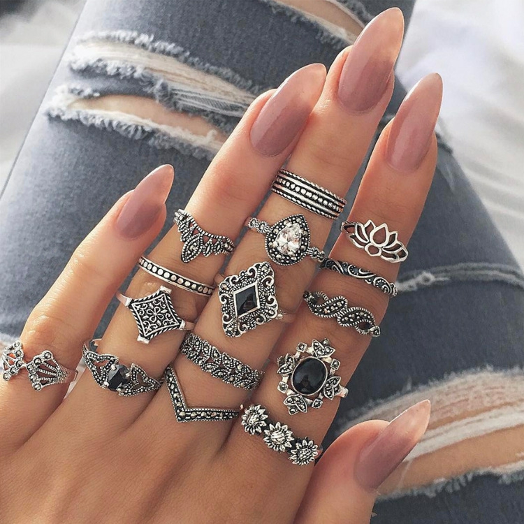 15pcs Sky Blue Crystal Turtle Finger Rings Knuckle Midi Ring Set Boho Jewelry UK