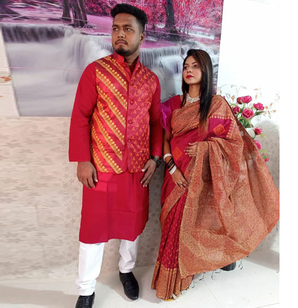 Stylish New Collection Saree & Panjabi koti Combo Dress black color for Couple GM-1760