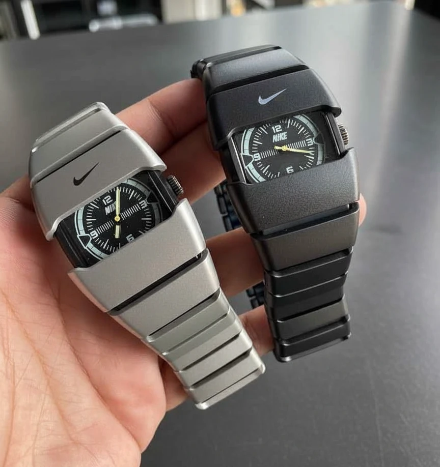 RC Nikee Chain Watch – Black & Silver Stylish Sports Wristwatch with Butterfly Metal Lock