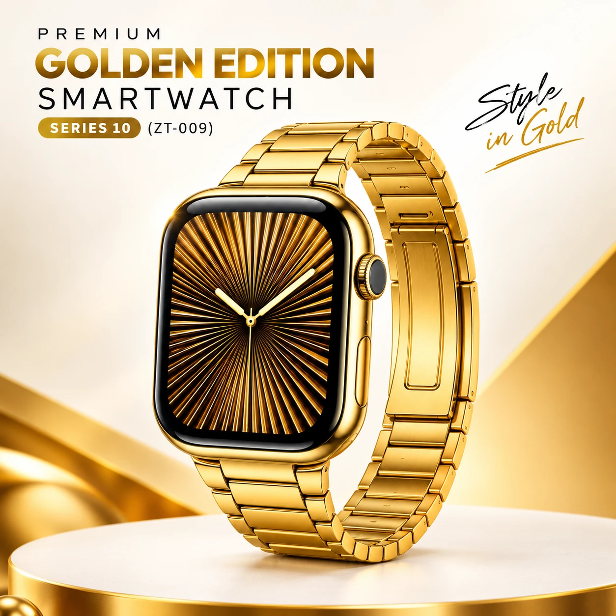 ZT-009 Series 10 Golden Edition Smartwatch 49mm with Bluetooth Calling & 7-in-1 Strap Combo