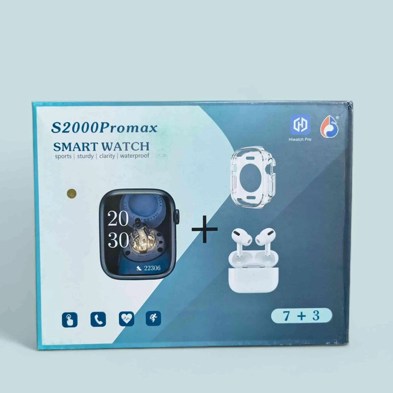 S2000 Pro Max Smart Watch 10 in 1 Combo with 7 Straps, TWS Earbuds & Bluetooth Calling