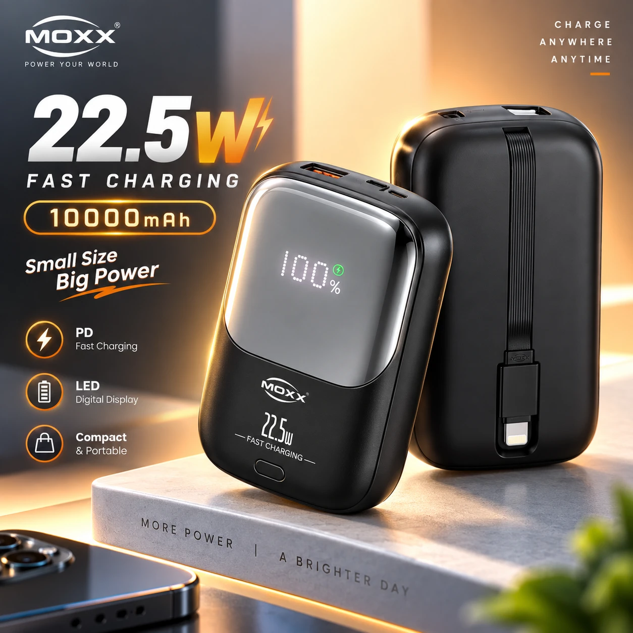 Moxx MP-02 10000mAh Power Bank – 22.5W PD & QC Fast Charging, LED Display