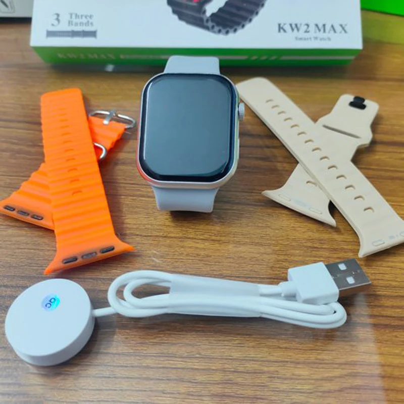 KW2 Max Smart Watch with Curved AMOLED-Like Display, Wireless Charging & 3 Stylish Straps