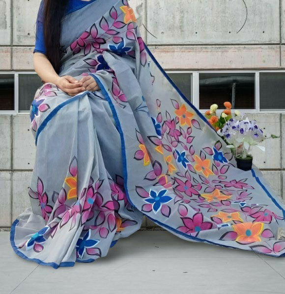 Colourful Half Silk Hand Print Saree (GM-1400)