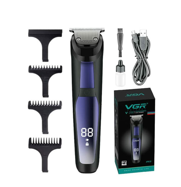 VGR V-292 Professional Rechargeable Cordless Beard Hair Trimmer Kit Digital with display with Guide Combs Brush USB Cord for Men