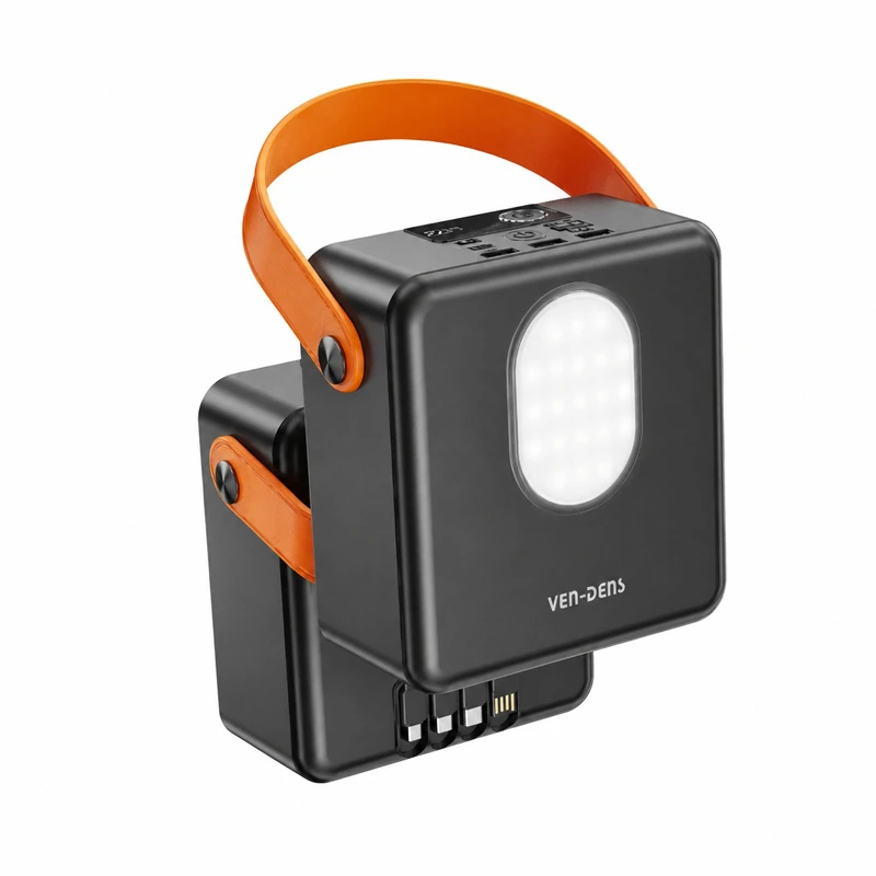 VEN-DENS VD-PB076 100000mAh Power Bank with LED Emergency Light, Built-in Cables & Multi-Port Output