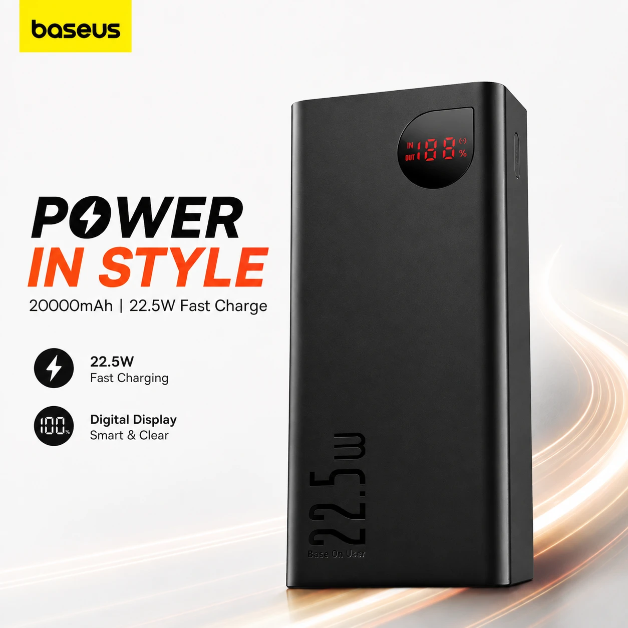 Baseus Adaman 20000mAh 22.5W Metal Power Bank – Fast Charging with LED Display, 3 Output Ports & Aluminum Body