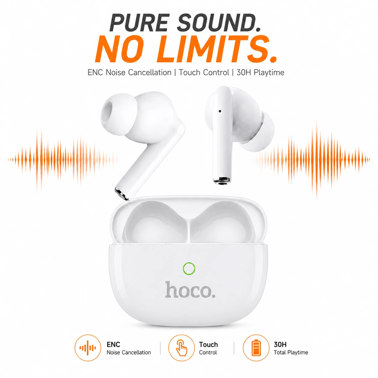 Hoco Y62-ENC TWS Bluetooth Earbuds with ENC Noise Reduction, Hi-Res Audio & 30H Playtime