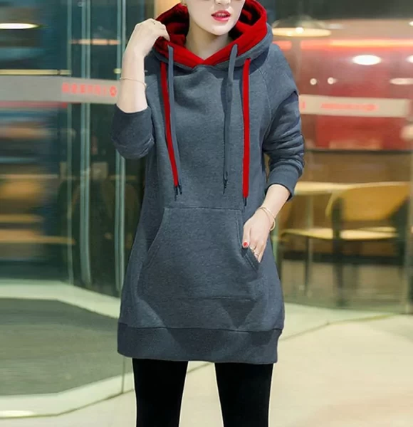 Elegant Ladies Winter Hoodies (Red-Gray)