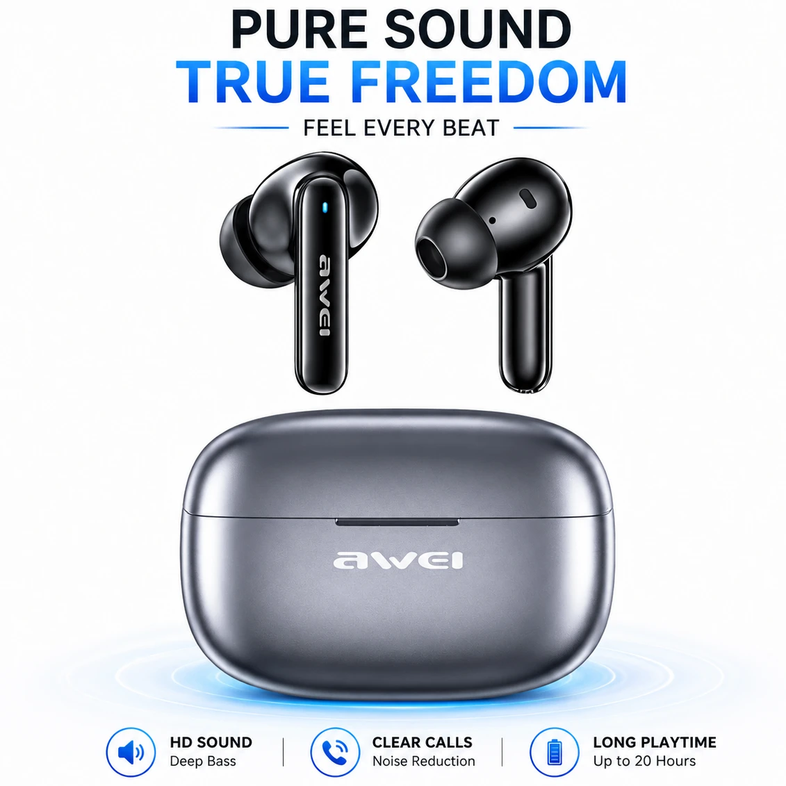 Awei T51 TWS Earbuds – Bluetooth 5.4, 10mm Drivers, ENC, IPX6 & 300mAh Case