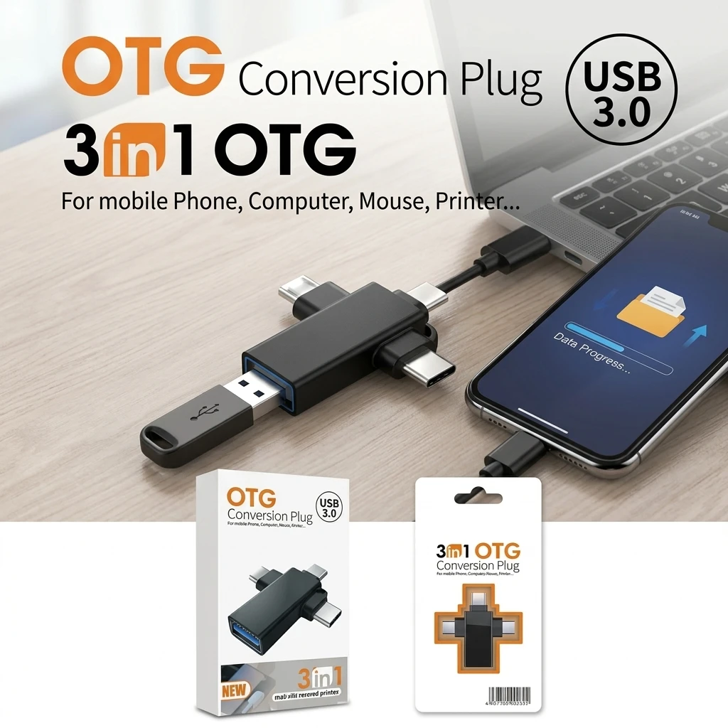 3-in-1 USB 3.0 OTG Adapter – Type-C, Lightning & Micro-USB Converter