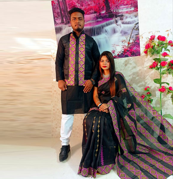Stylish New Collection Saree & Panjabi koti Combo Dress black color for Couple GM-1758