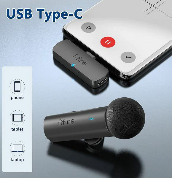 FIFINE M6 Professional Type-C Wireless Lavalier Recording Microphone For Mobile,Tablet,Laptop,Live Streams,Vlog,Interview