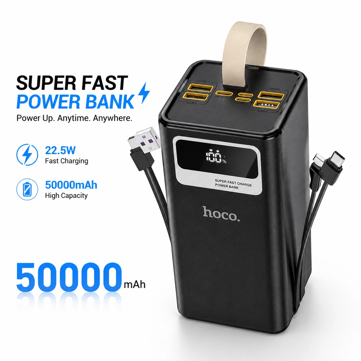 HOCO MMJ-12 50000mAh Power Bank – 22.5W PD/QC Fast Charging, Triple Outputs & LED Display