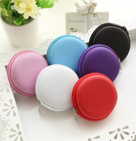 Portable Double Lear Earphone Storage Bag Box Case for Headphone Earphone SD TF Card Power Adapter Round Shape (DS)